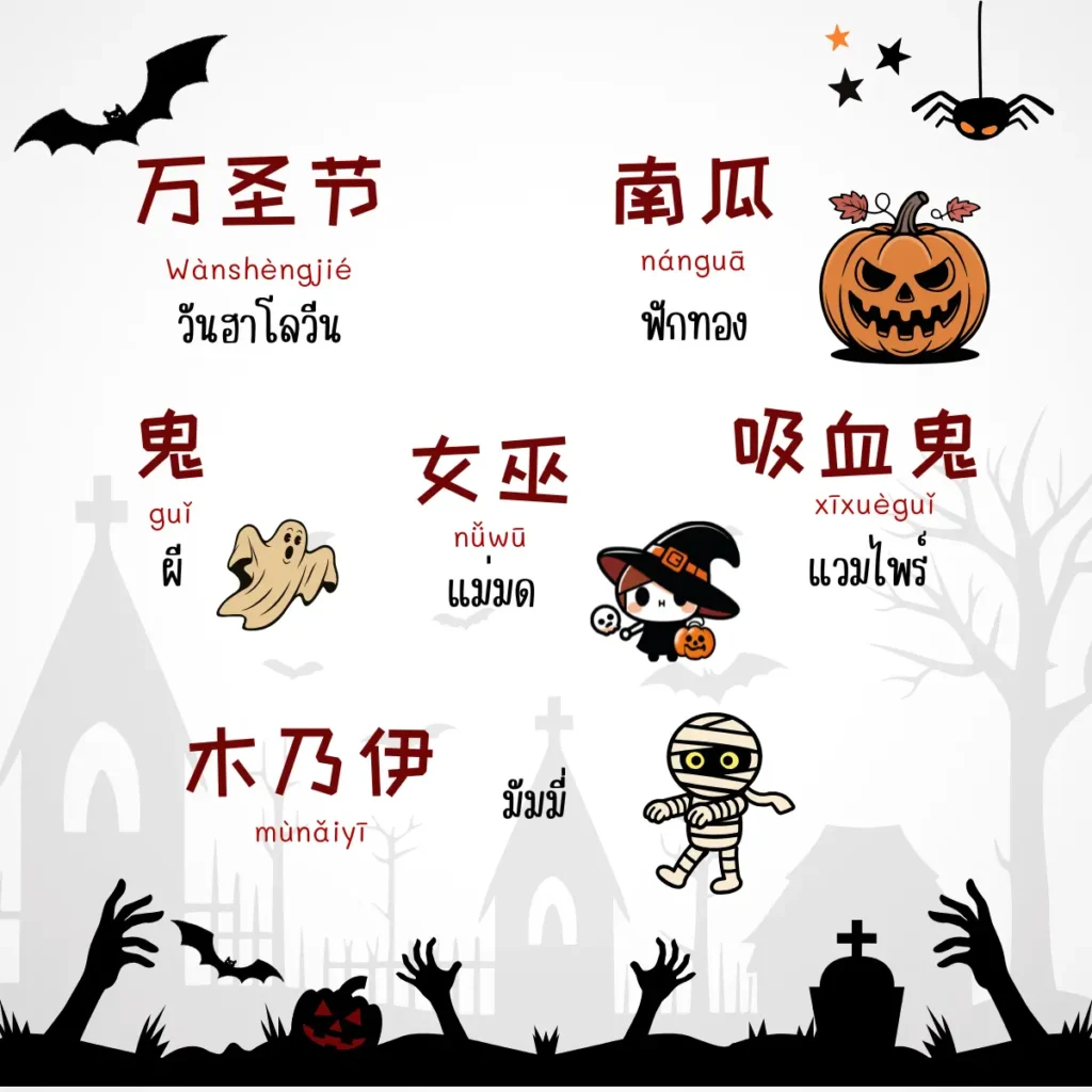 เรียนภาษาจีนจากวันฮาโลวีน รวมคำศัพท์และประโยคใช้จริง