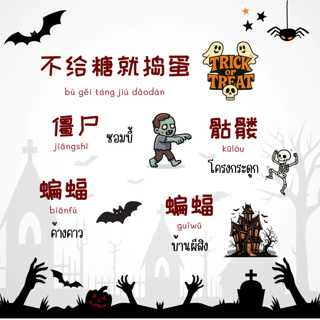 เรียนภาษาจีนจากวันฮาโลวีน รวมคำศัพท์และประโยคใช้จริง